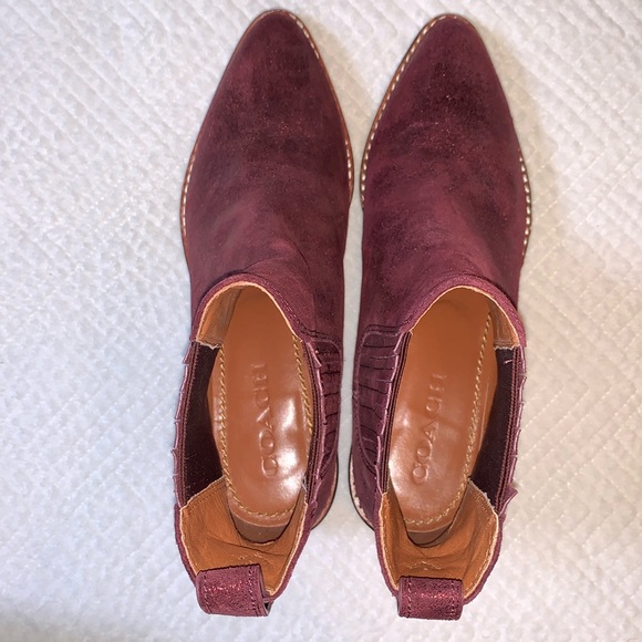 Coach Bowery Chelsea Boot Maroon Glitter Suede Western Leather Women’s Size 8.5 - Picture 11 of 16
